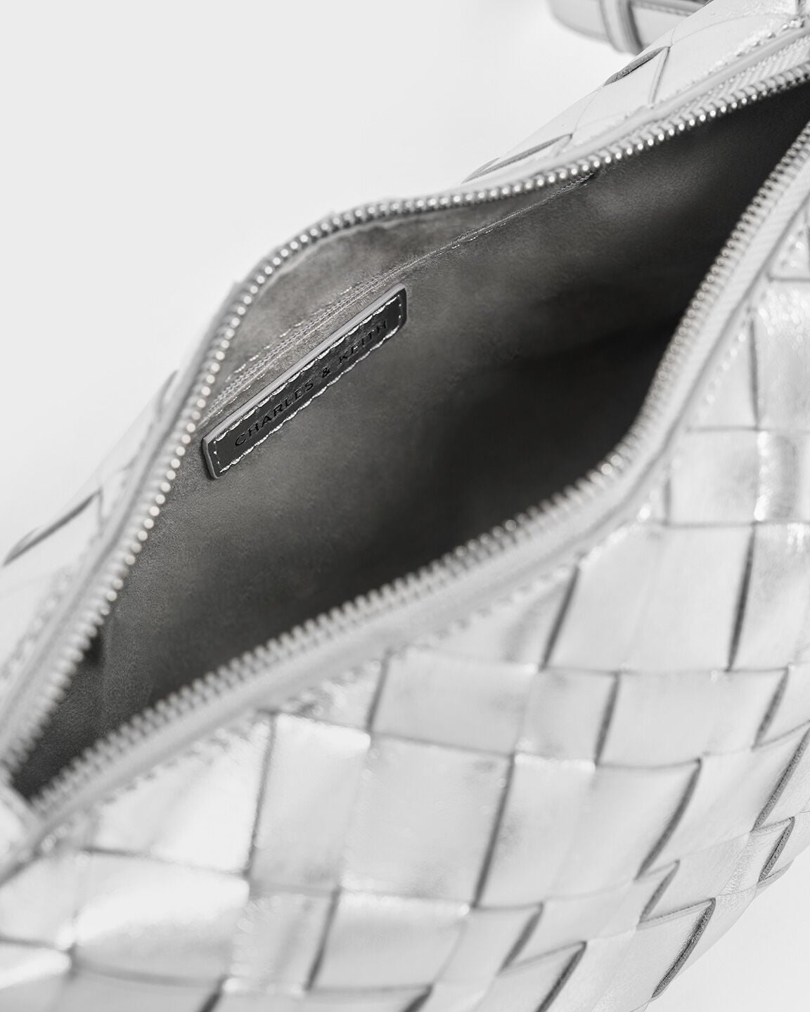 CHARLES & KEITH Popular / Ivette Metallic Woven Shoulder Bag - Silver