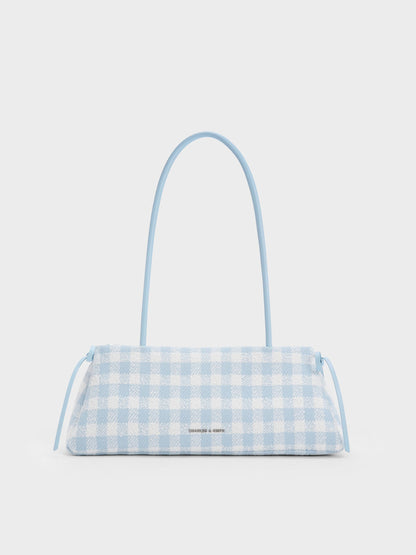 CHARLES & KEITH Premium / Hazel Gingham Bow Shoulder Bag - Gingham Blue