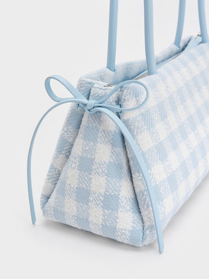 CHARLES & KEITH Premium / Hazel Gingham Bow Shoulder Bag - Gingham Blue