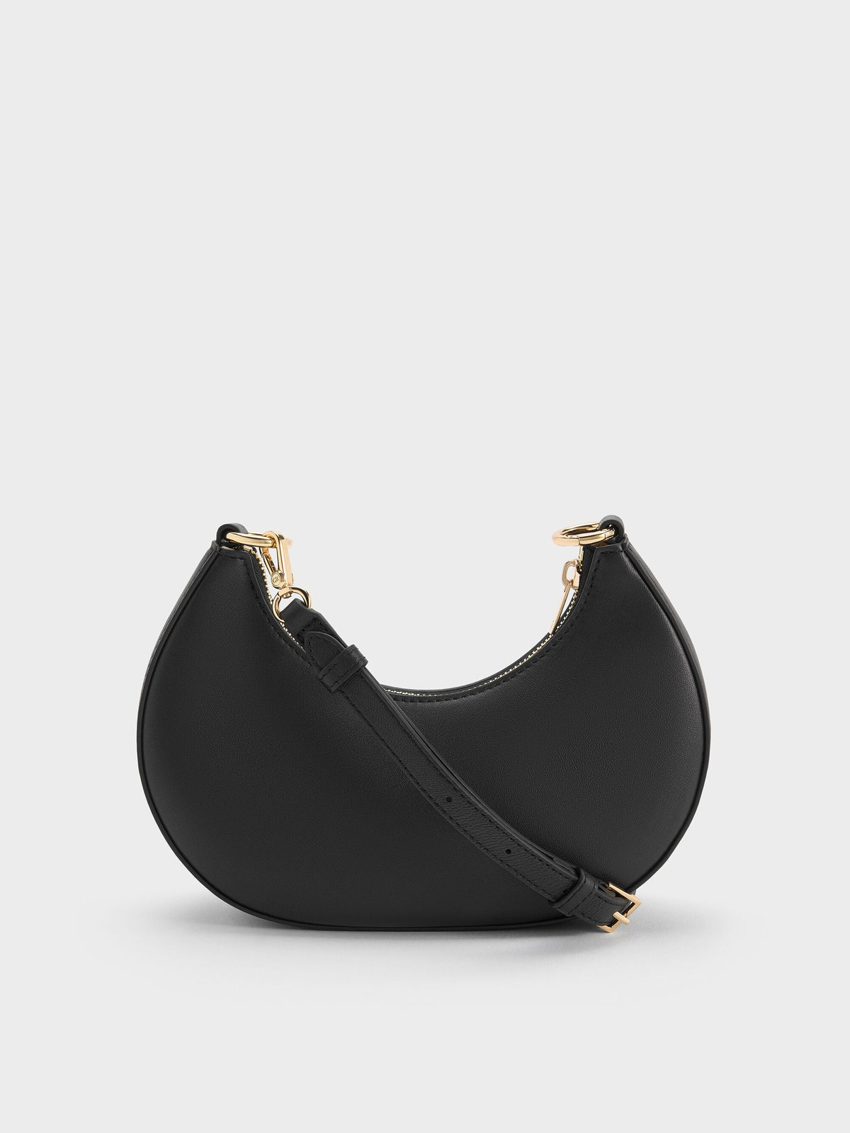 CHARLES & KEITH Hot Sale / Leather Crescent Hobo Bag - Black