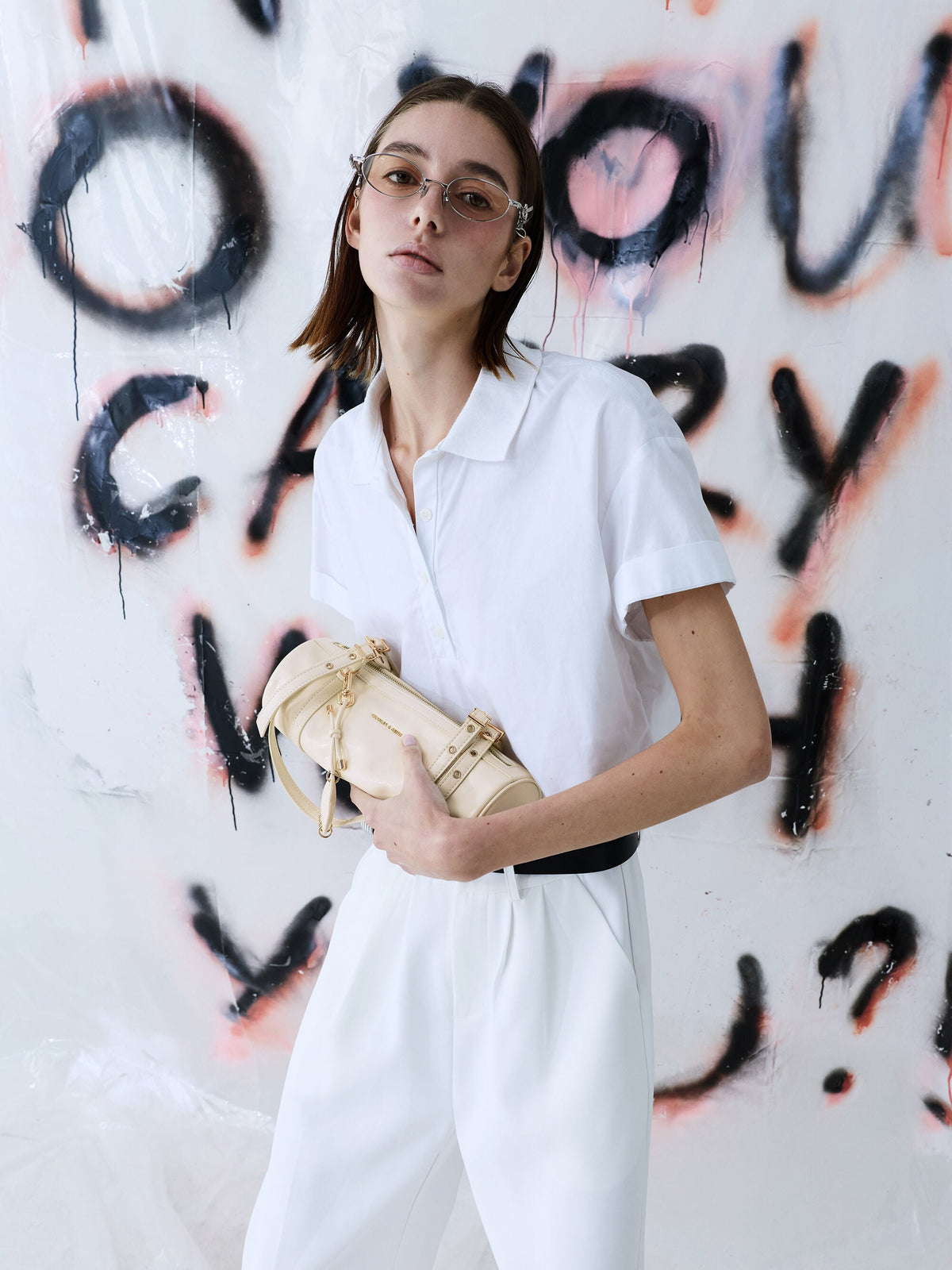 CHARLES & KEITH Customer Favorite / Rey Elongated Shoulder Bag - Cream