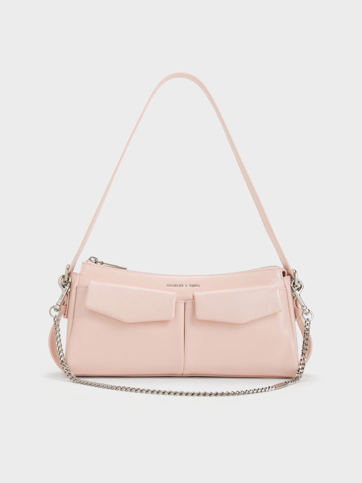 CHARLES & KEITH Everyday / Rachel Front-Pocket Chain Shoulder Bag - Soft Pink
