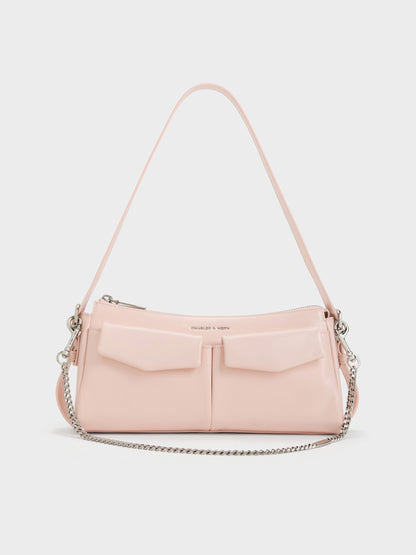 CHARLES & KEITH Everyday / Rachel Front-Pocket Chain Shoulder Bag - Soft Pink