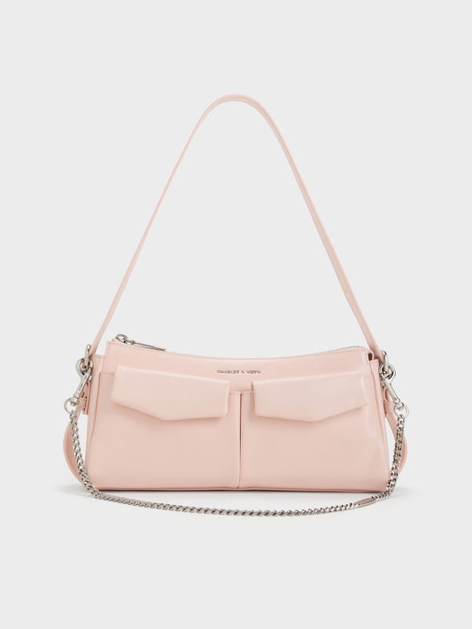 CHARLES & KEITH Everyday / Rachel Front-Pocket Chain Shoulder Bag - Soft Pink