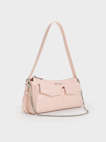 CHARLES & KEITH Everyday / Rachel Front-Pocket Chain Shoulder Bag - Soft Pink