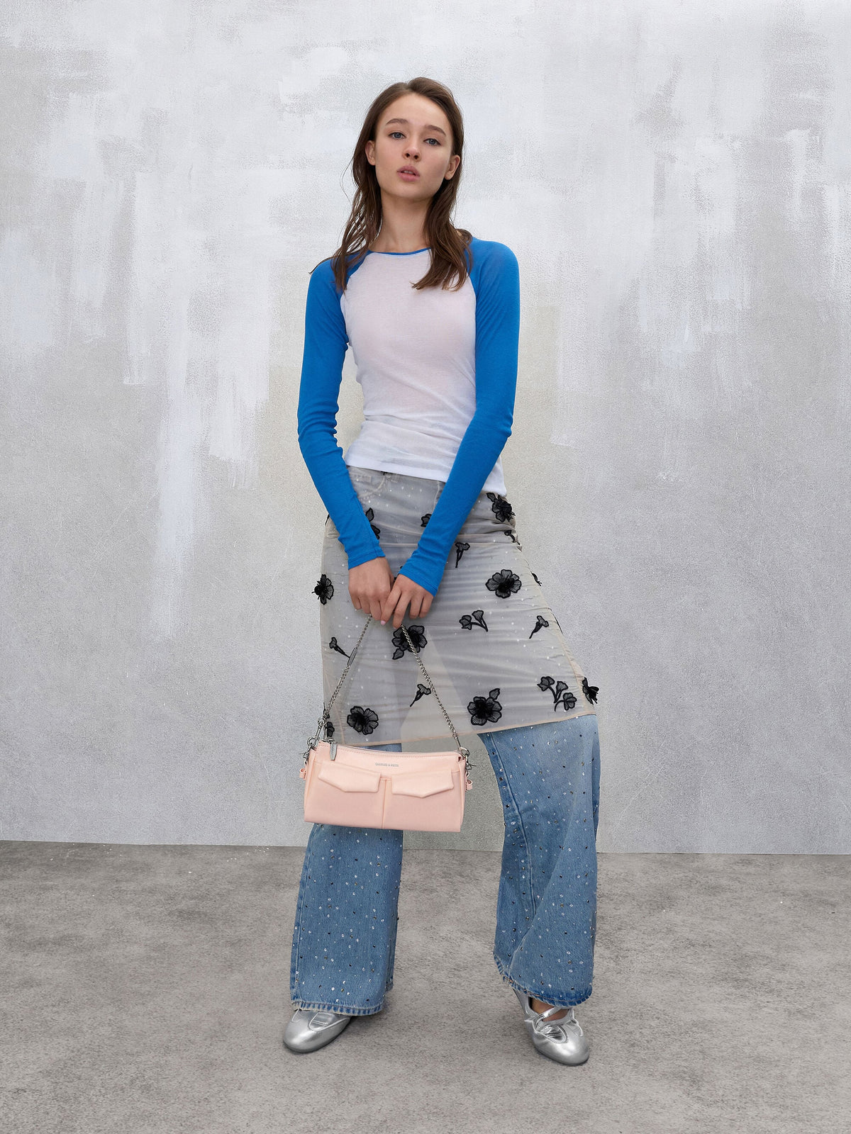 CHARLES & KEITH Everyday / Rachel Front-Pocket Chain Shoulder Bag - Soft Pink