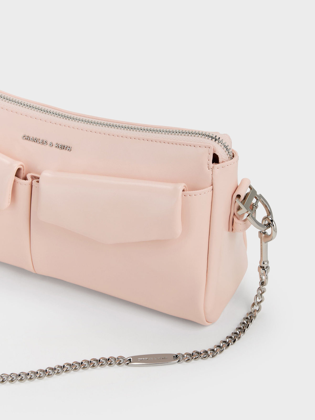 CHARLES & KEITH Everyday / Rachel Front-Pocket Chain Shoulder Bag - Soft Pink