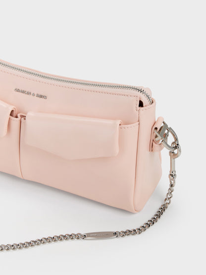CHARLES & KEITH Everyday / Rachel Front-Pocket Chain Shoulder Bag - Soft Pink