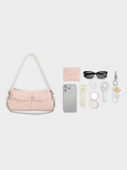 CHARLES & KEITH Everyday / Rachel Front-Pocket Chain Shoulder Bag - Soft Pink