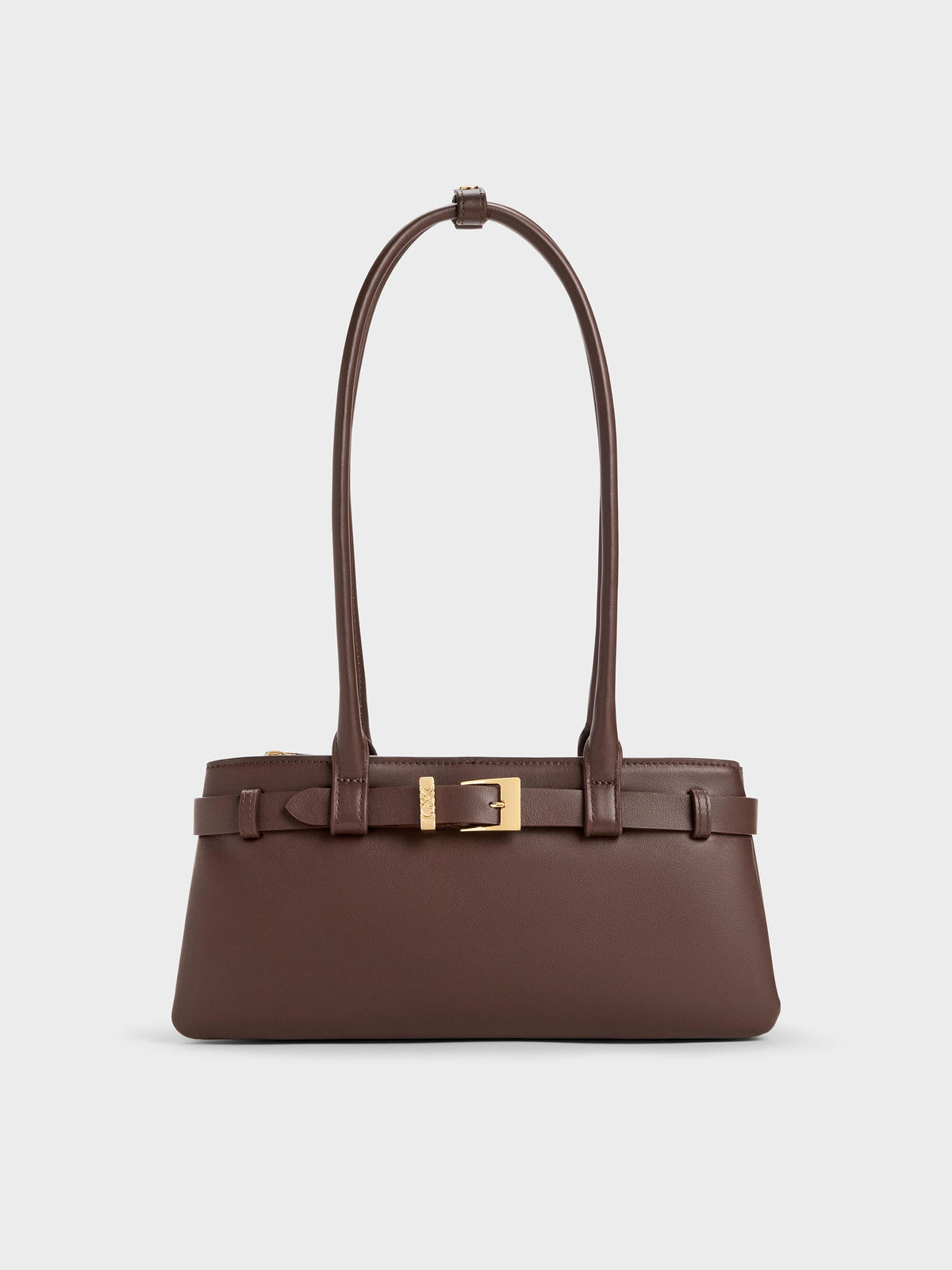 CHARLES & KEITH Hot Sale / Jody Leather Belted Shoulder Bag - Dark Brown