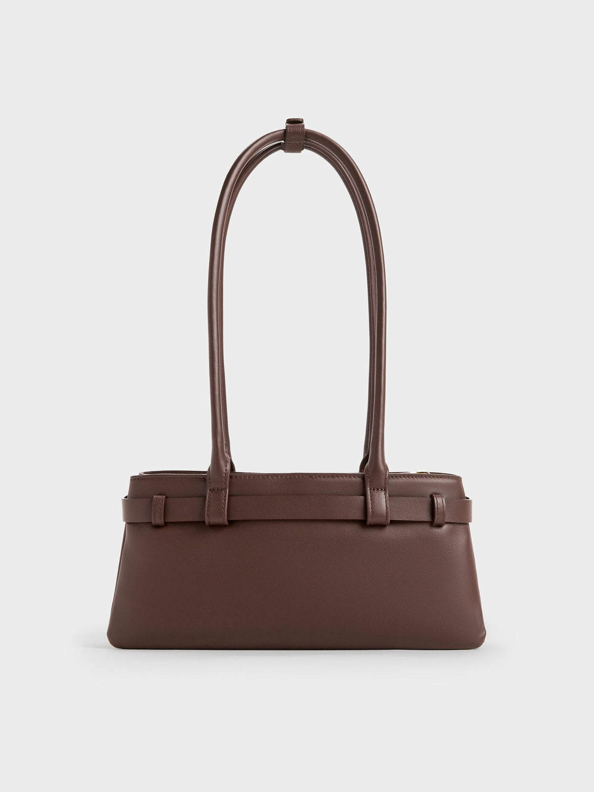 CHARLES & KEITH Hot Sale / Jody Leather Belted Shoulder Bag - Dark Brown