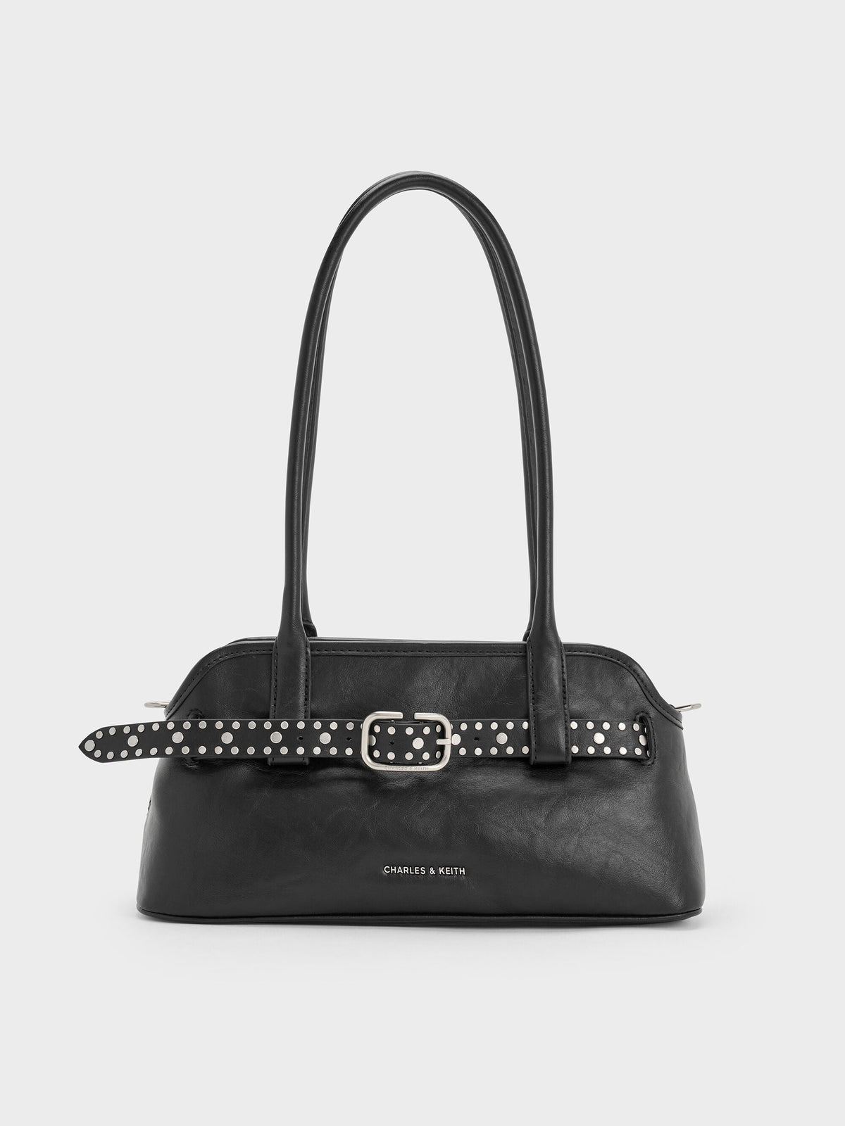 CHARLES & KEITH Smart Buy / Victoria Studded Belted Shoulder Bag - Noir