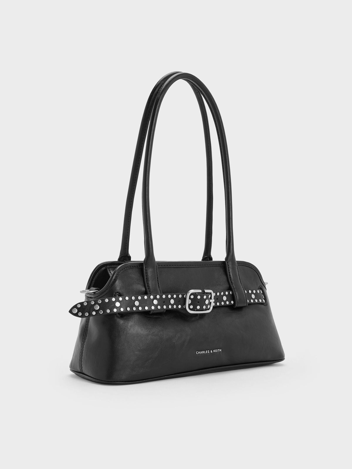 CHARLES & KEITH Smart Buy / Victoria Studded Belted Shoulder Bag - Noir