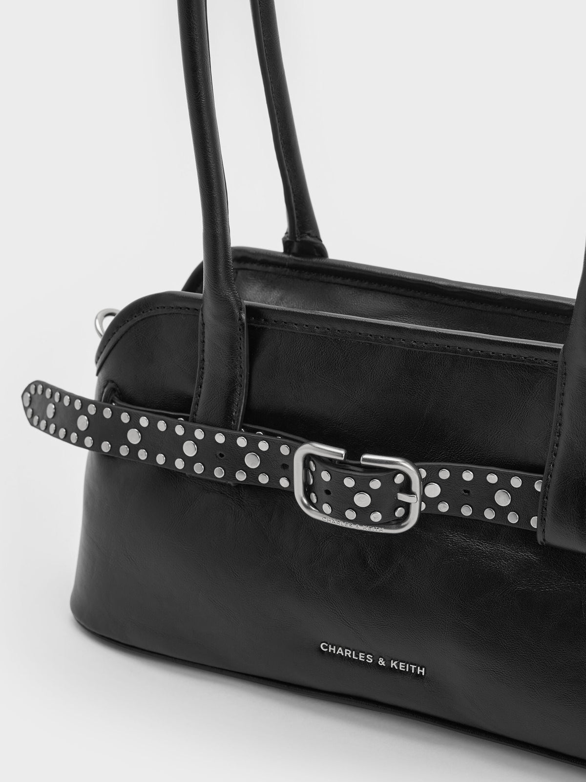 CHARLES & KEITH Smart Buy / Victoria Studded Belted Shoulder Bag - Noir