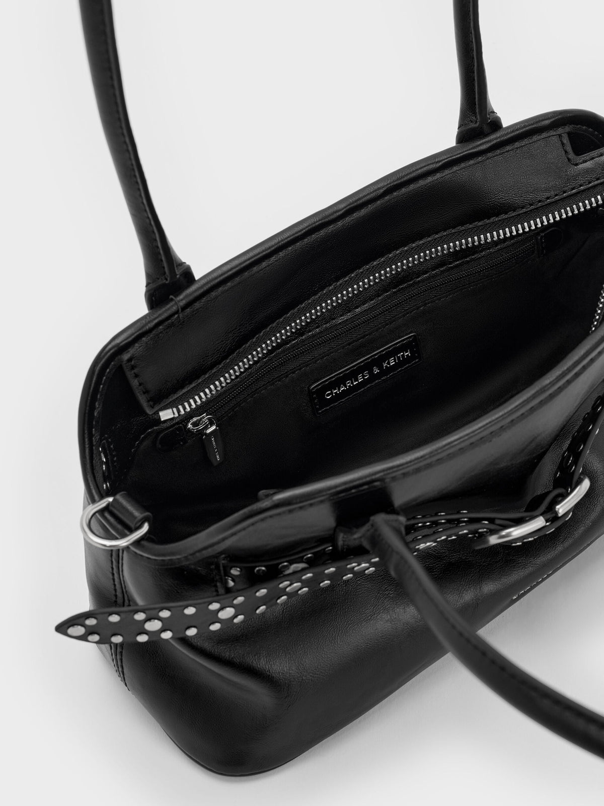 CHARLES & KEITH Smart Buy / Victoria Studded Belted Shoulder Bag - Noir