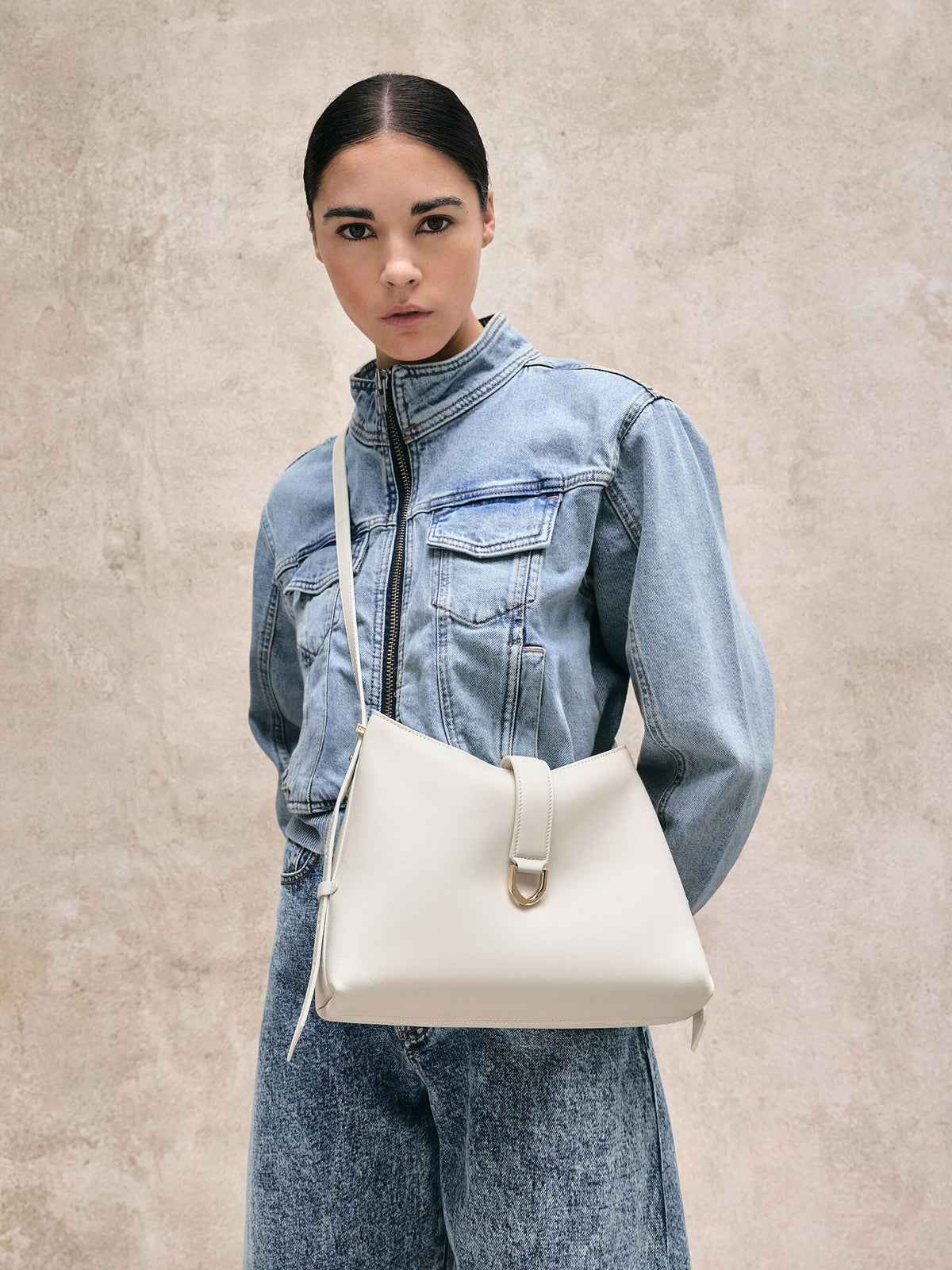CHARLES & KEITH Exclusive / Gabine Leather Belted Hobo Bag - Eggshell Cream