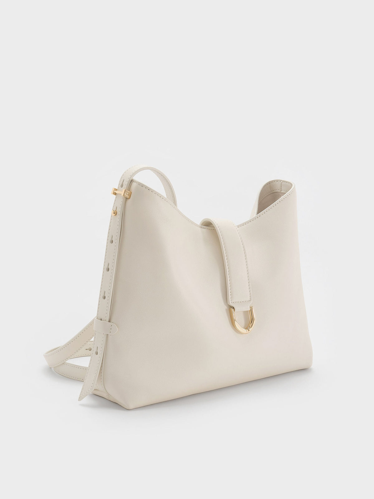 CHARLES & KEITH Exclusive / Gabine Leather Belted Hobo Bag - Eggshell Cream