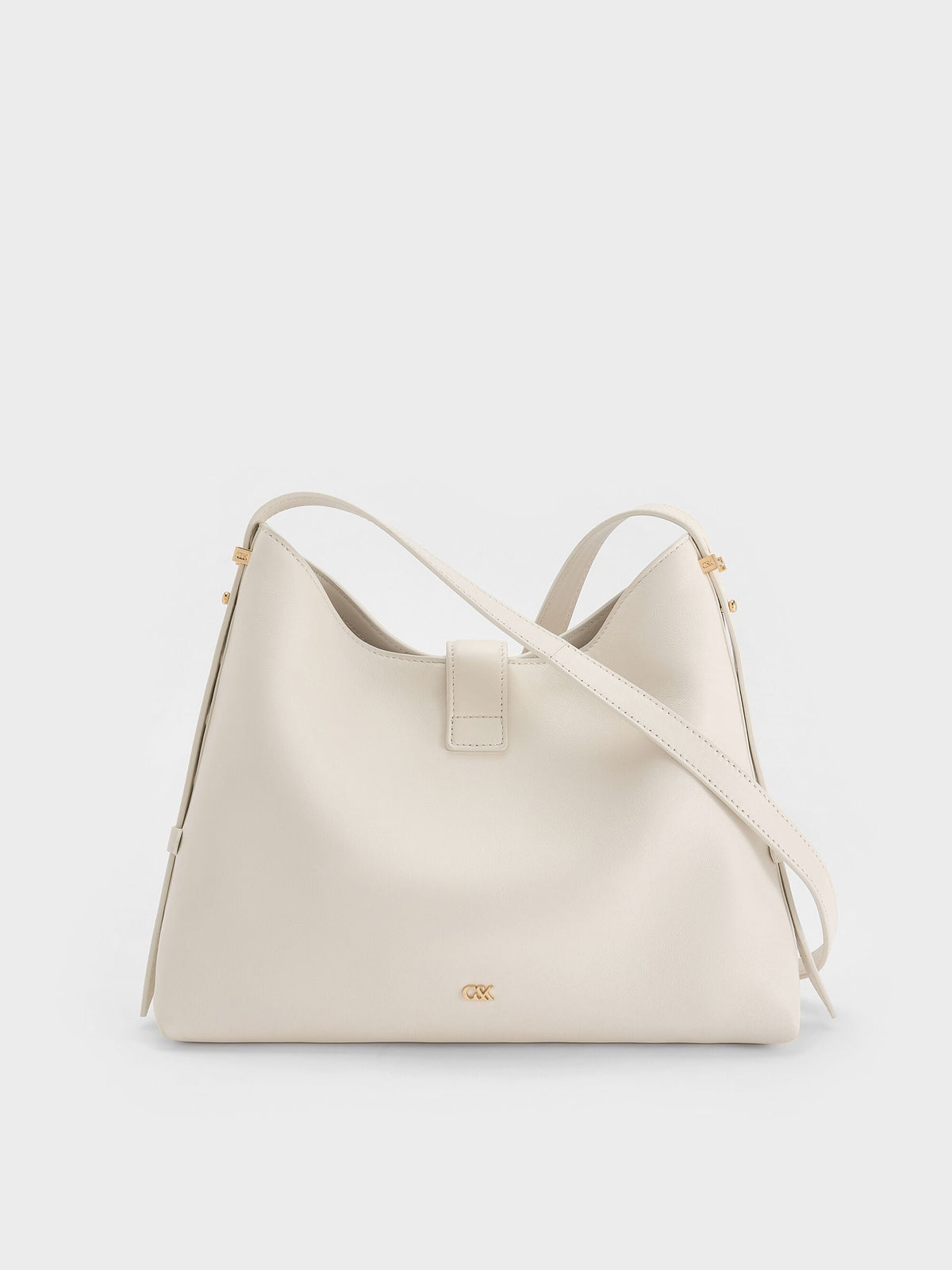 CHARLES & KEITH Exclusive / Gabine Leather Belted Hobo Bag - Eggshell Cream