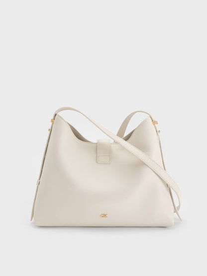 CHARLES & KEITH Exclusive / Gabine Leather Belted Hobo Bag - Eggshell Cream