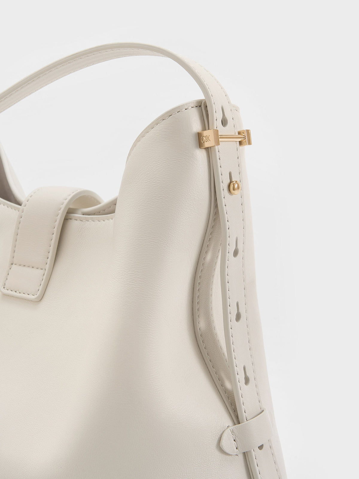 CHARLES & KEITH Exclusive / Gabine Leather Belted Hobo Bag - Eggshell Cream