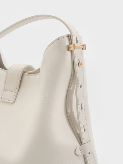 CHARLES & KEITH Exclusive / Gabine Leather Belted Hobo Bag - Eggshell Cream