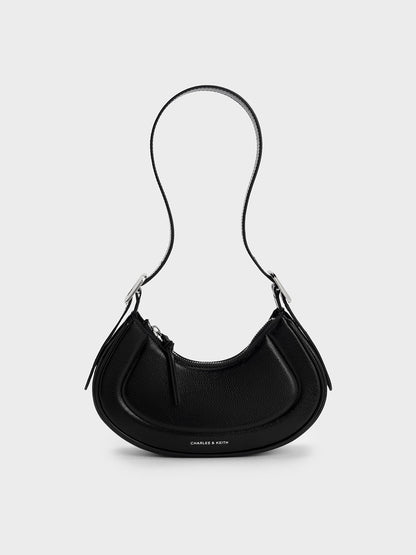 CHARLES & KEITH Essential / Petra Curved Shoulder Bag - Noir