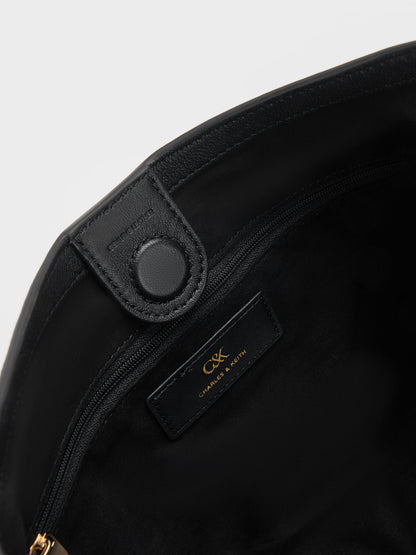 CHARLES & KEITH Trending / Gabine Leather Belted Hobo Bag - Black