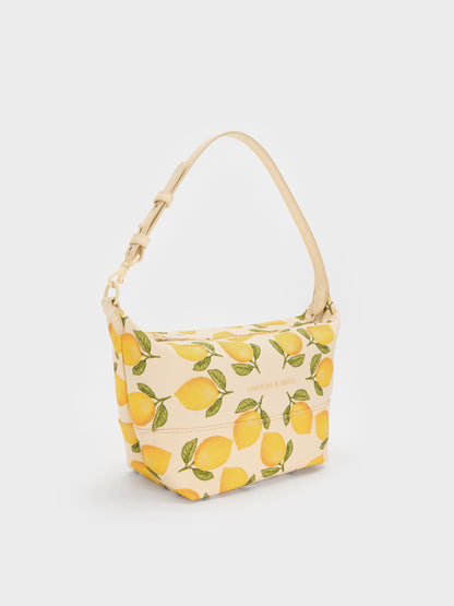 CHARLES & KEITH Essential / Amity Canvas Lemon-Print Hobo Bag - Butter Yellow