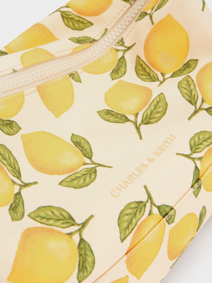 CHARLES & KEITH Essential / Amity Canvas Lemon-Print Hobo Bag - Butter Yellow