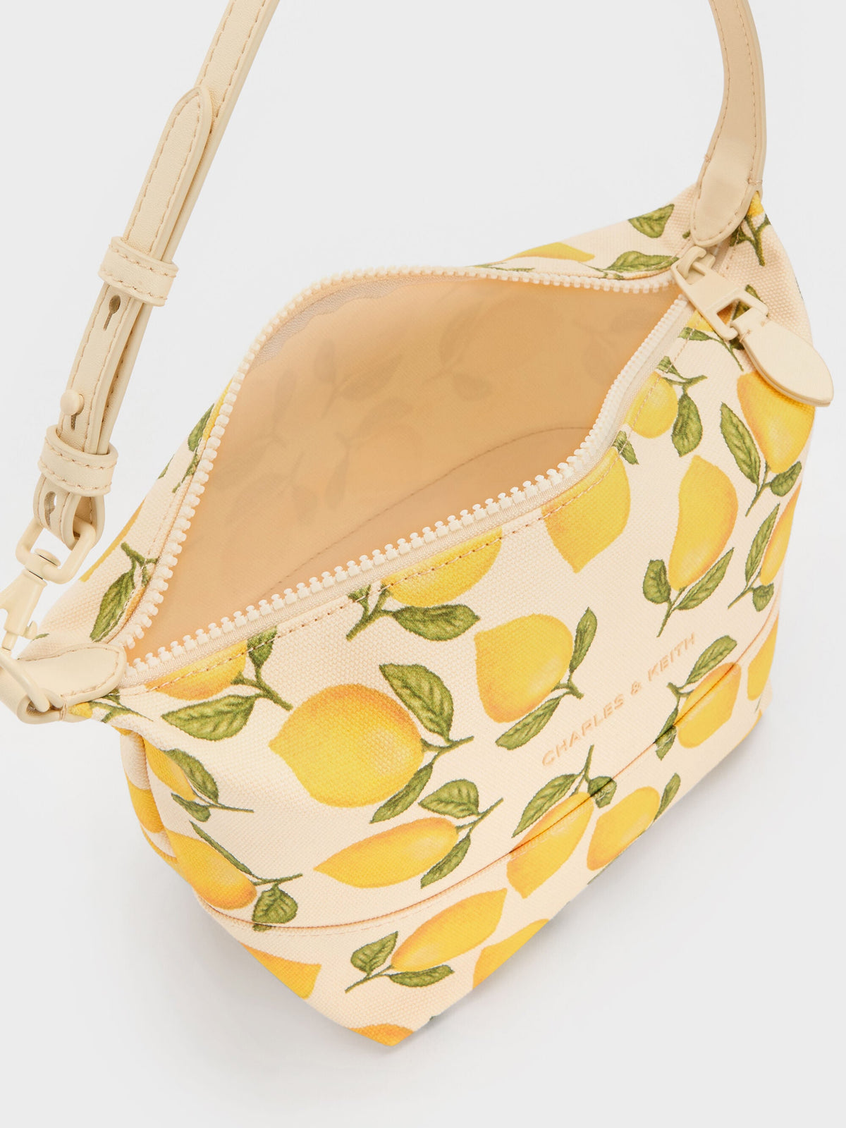 CHARLES & KEITH Essential / Amity Canvas Lemon-Print Hobo Bag - Butter Yellow