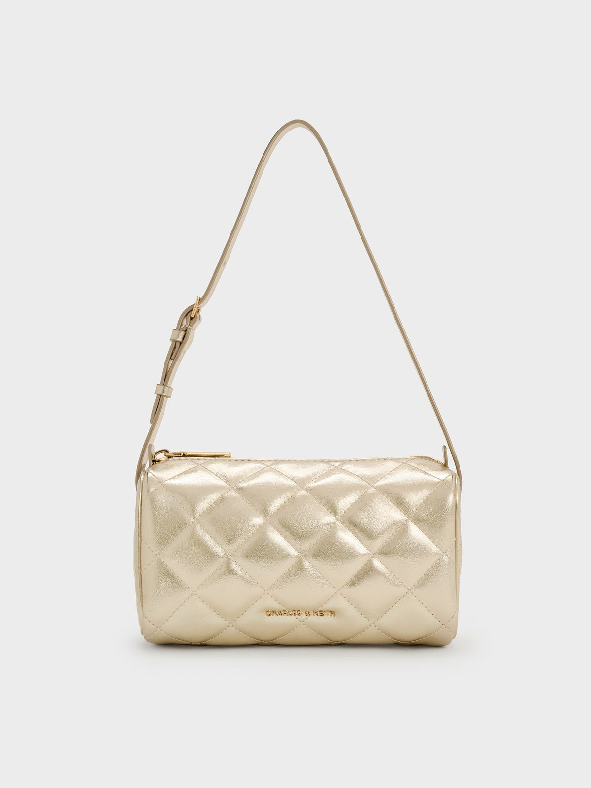 CHARLES & KEITH Deals / Janie Metallic Quilted Shoulder Bag - Champagne