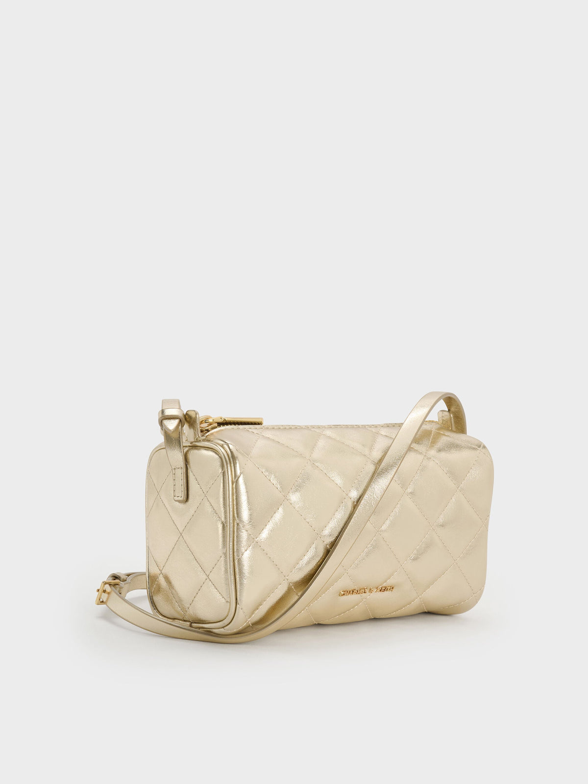 CHARLES & KEITH Deals / Janie Metallic Quilted Shoulder Bag - Champagne