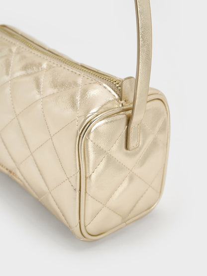 CHARLES & KEITH Deals / Janie Metallic Quilted Shoulder Bag - Champagne
