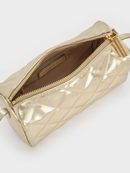 CHARLES & KEITH Deals / Janie Metallic Quilted Shoulder Bag - Champagne