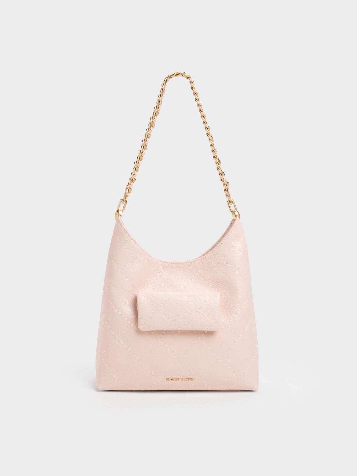 CHARLES & KEITH Classic / Duo Quilted Front-Pocket Chain Hobo Bag - Soft Pink
