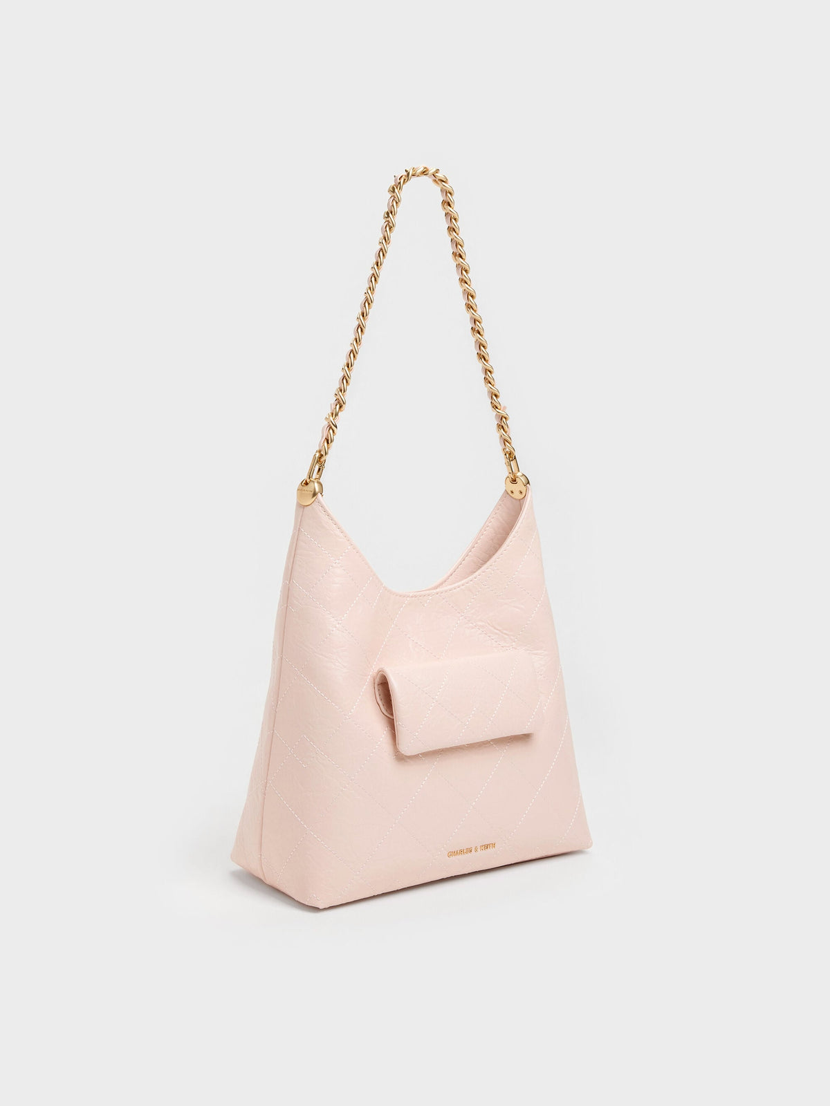 CHARLES & KEITH Classic / Duo Quilted Front-Pocket Chain Hobo Bag - Soft Pink