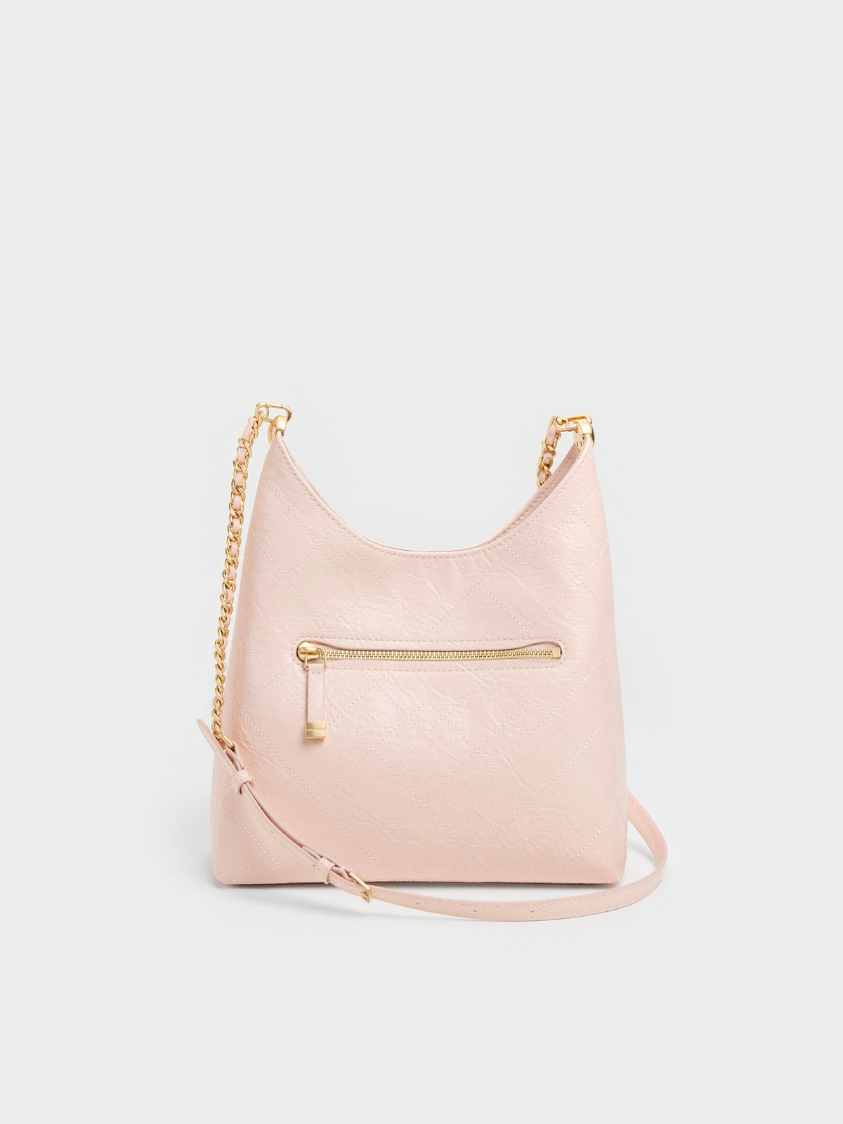 CHARLES & KEITH Classic / Duo Quilted Front-Pocket Chain Hobo Bag - Soft Pink
