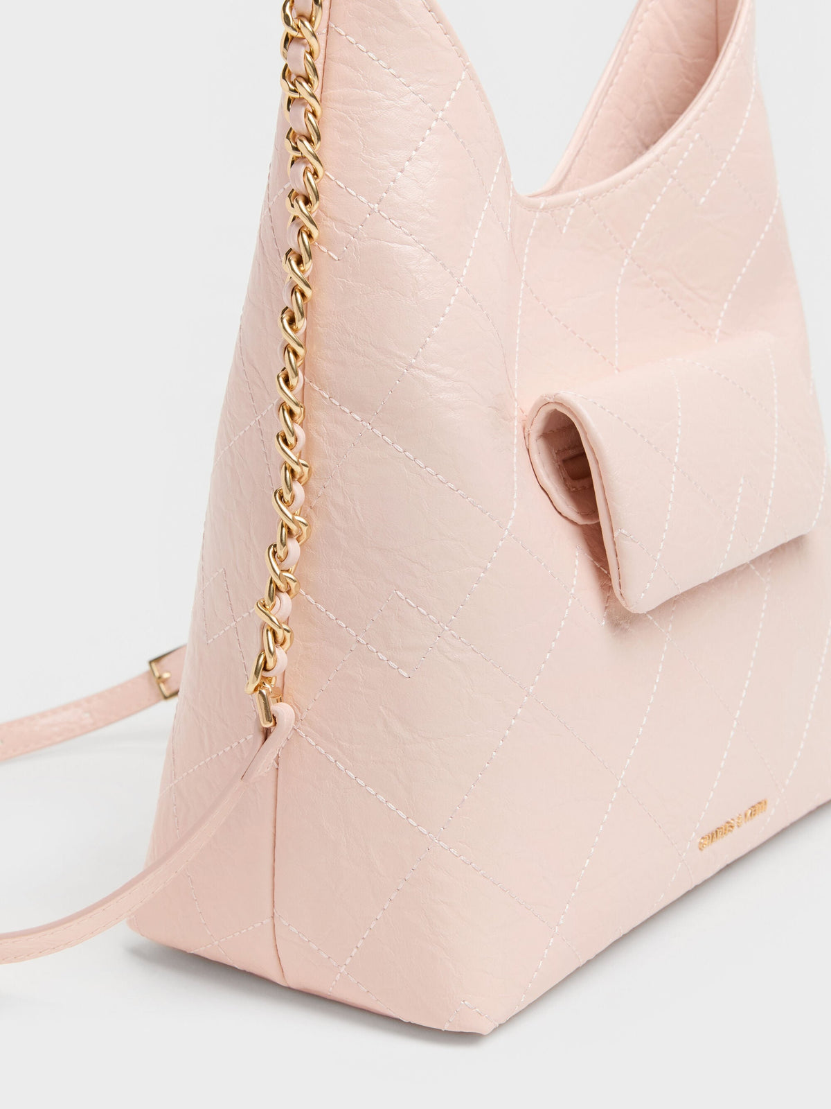 CHARLES & KEITH Classic / Duo Quilted Front-Pocket Chain Hobo Bag - Soft Pink