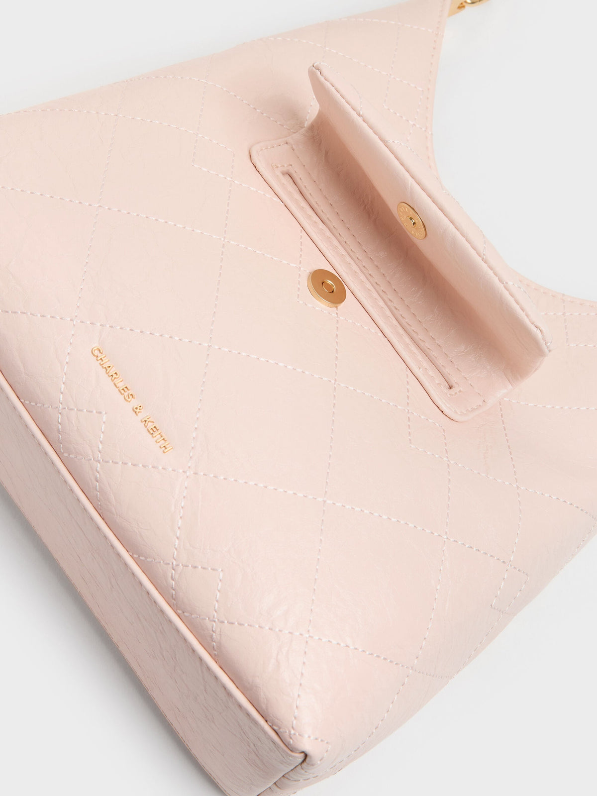 CHARLES & KEITH Classic / Duo Quilted Front-Pocket Chain Hobo Bag - Soft Pink