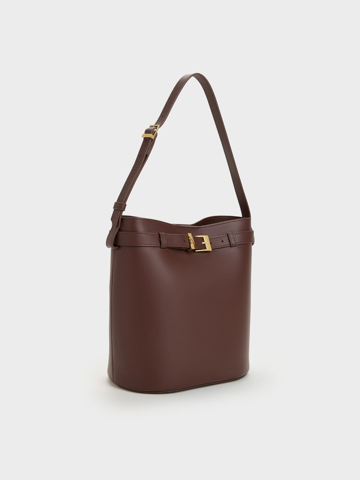 CHARLES & KEITH Premium / Jody Leather Belted Bucket Bag - Brown