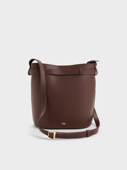 CHARLES & KEITH Premium / Jody Leather Belted Bucket Bag - Brown