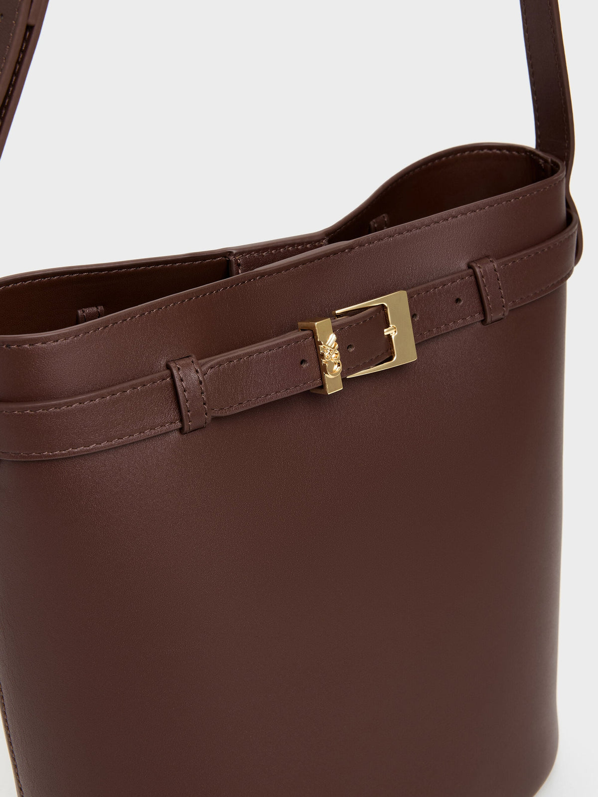 CHARLES & KEITH Premium / Jody Leather Belted Bucket Bag - Brown
