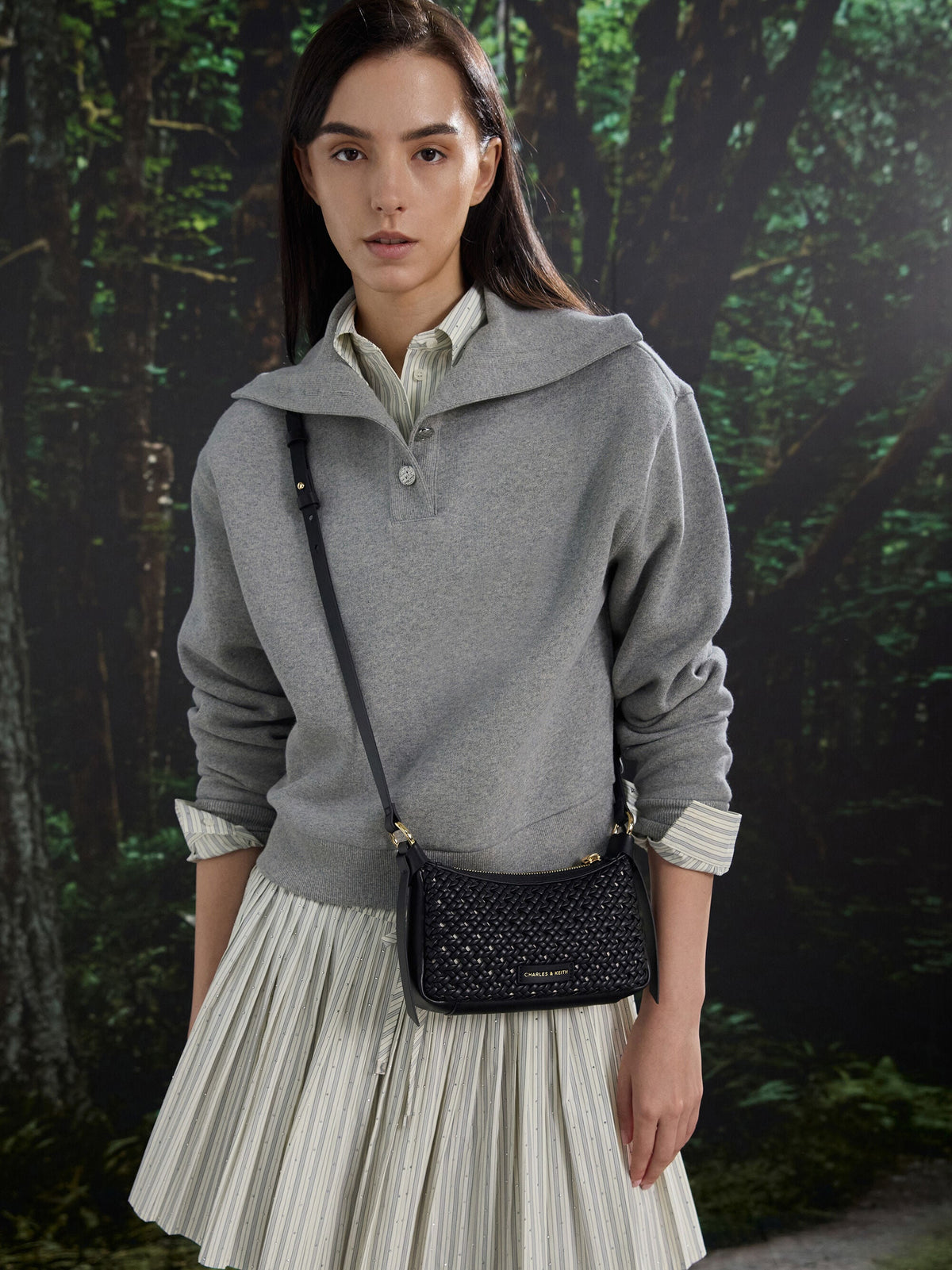 CHARLES & KEITH New / Mini Calla Woven Shoulder Bag - Black