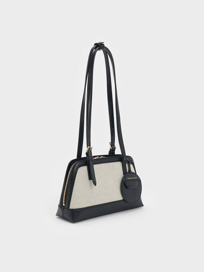 CHARLES & KEITH Everyday / Enola Canvas Long-Handle Shoulder Bag - Black