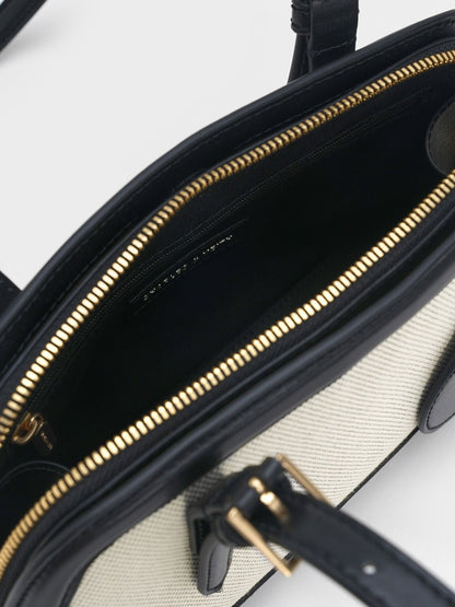 CHARLES & KEITH Everyday / Enola Canvas Long-Handle Shoulder Bag - Black