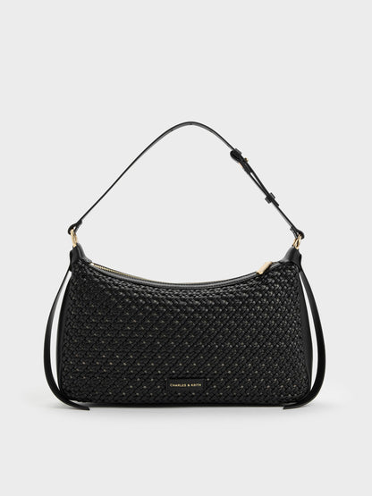 CHARLES & KEITH Best Seller / Calla Woven Shoulder Bag - Black