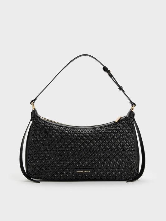 CHARLES & KEITH Best Seller / Calla Woven Shoulder Bag - Black