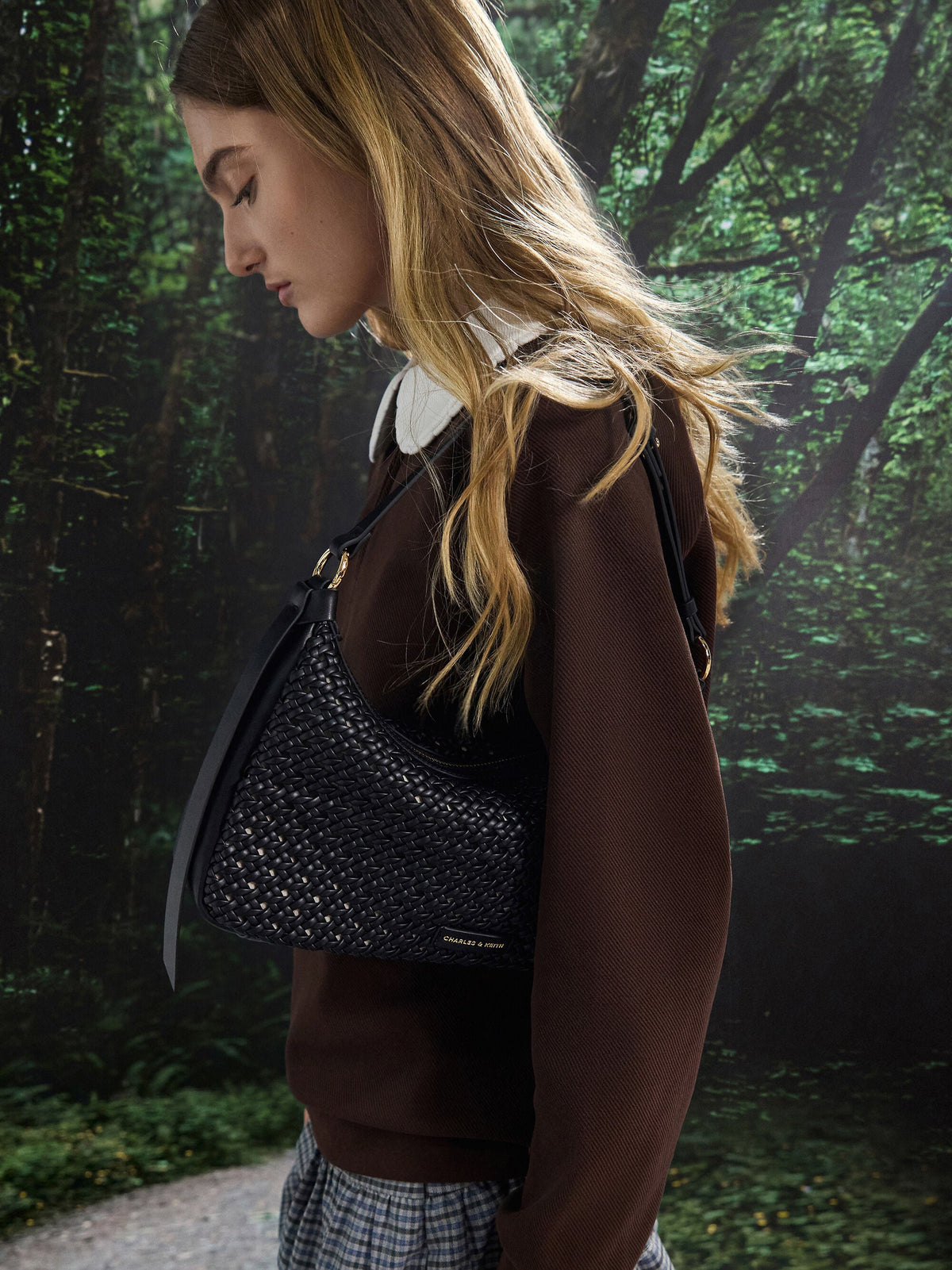 CHARLES & KEITH Best Seller / Calla Woven Shoulder Bag - Black