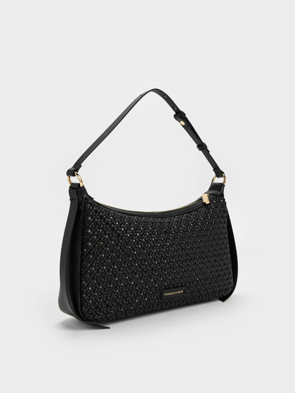 CHARLES & KEITH Best Seller / Calla Woven Shoulder Bag - Black
