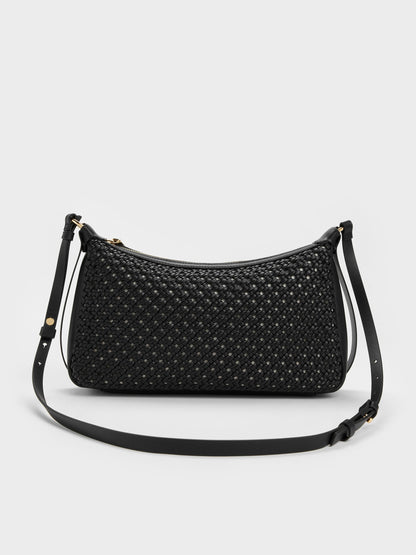 CHARLES & KEITH Best Seller / Calla Woven Shoulder Bag - Black